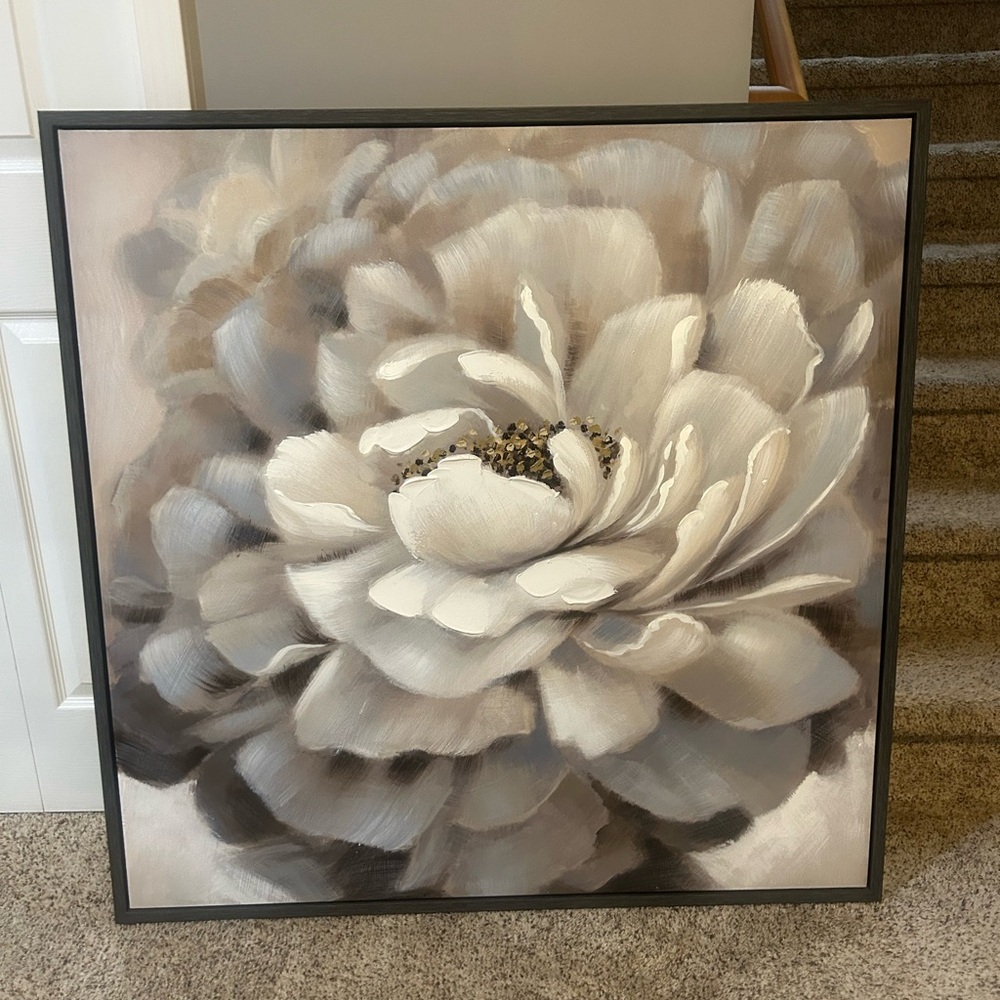 Elegant Floral Art Painting in Gray and Cream